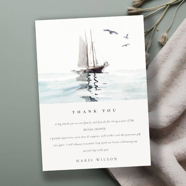 Carte De Remerciements Mariage Thème Voile Nautique Aquarelle (Créateur téléchargé)