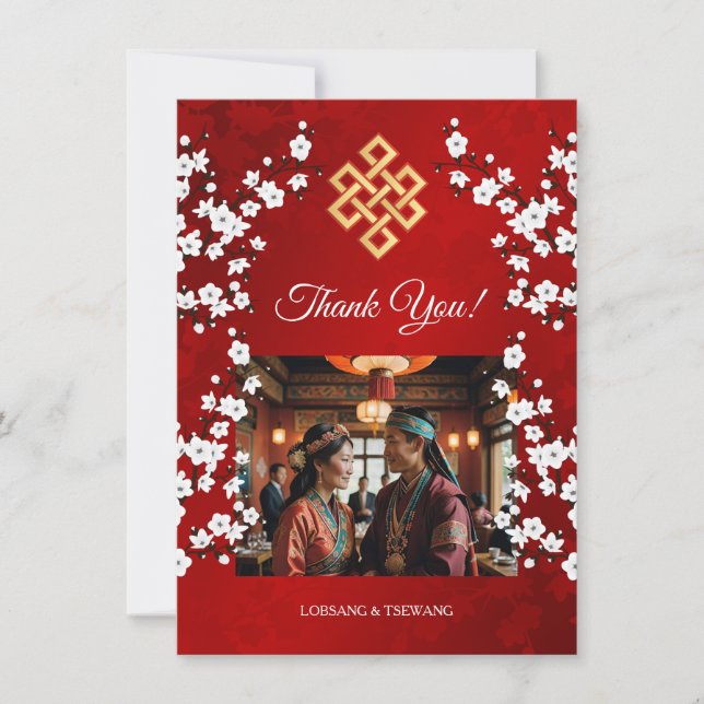 Carte De Remerciements Mariage tibétain sans fin (Devant)