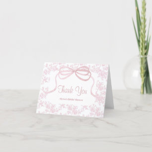 Carte De Remerciements Mariage Toile de Jouy et Nœud Rose Clair
