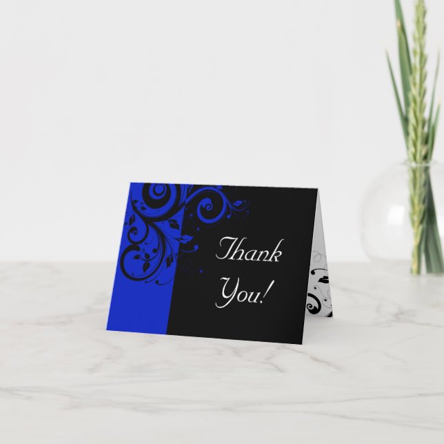 Carte De Remerciements Mariage Tourbillon inversé noir/bleu royal (Devant)
