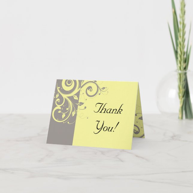 Carte De Remerciements Mariage Tourbillon Jaune et Gris Moderne (Devant)