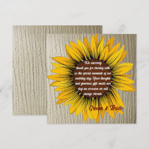 Carte de remerciements Mariage tournesol