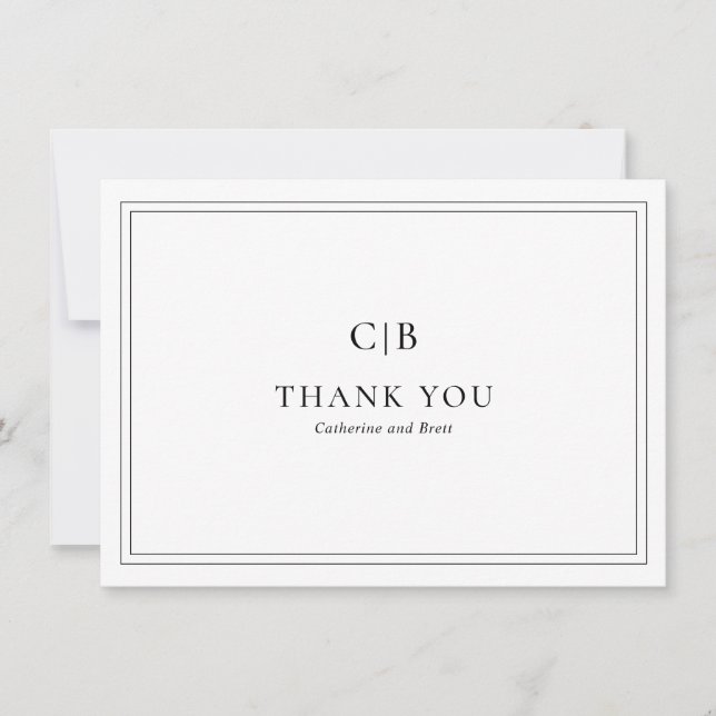 Carte De Remerciements Mariage traditionnel noir et blanc élégant (Devant)