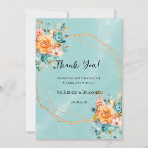 Carte de remerciements Mariage Turquoise et Orange