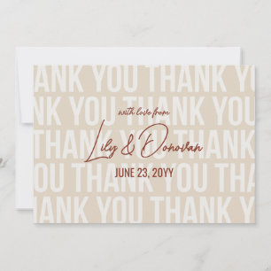 Carte De Remerciements Mariage Typographie Moderne Beige & Cannelle