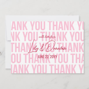Carte De Remerciements Mariage Typographie Moderne Rose & Rouge