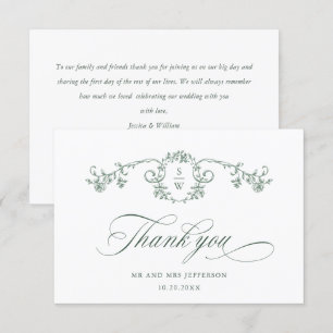 Carte De Remerciements Mariage vert de l'âge orné victorien Grace Floral