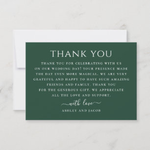 Carte De Remerciements Mariage Vert sombre de la forêt Élégant Moderne