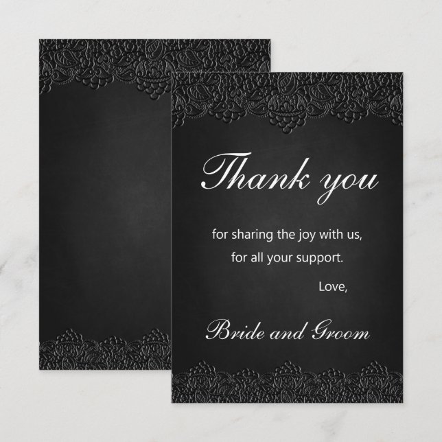 Carte De Remerciements Mariage victorien de dentelle noire (Devant / Derrière)