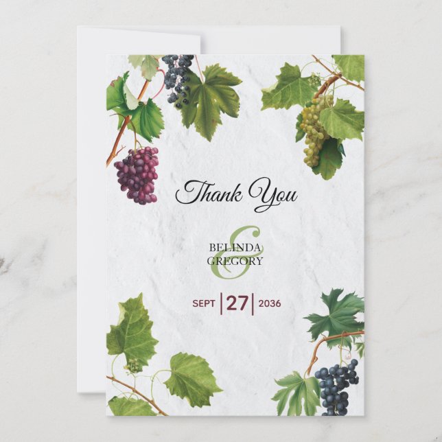 Carte De Remerciements Mariage Vigne Raisins Île Grecque Méditerranéenne (Devant)