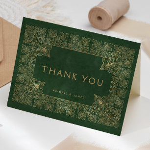 Carte De Remerciements Mariage vintage de couverture de livre vert or