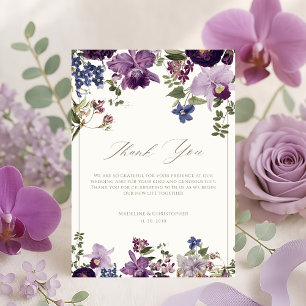 Carte De Remerciements Mariage vintage de fleurs violettes