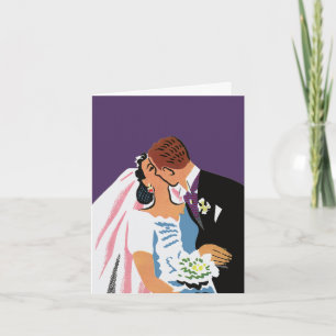Carte De Remerciements Mariage vintage, Mariée rétro et baiser de chambre