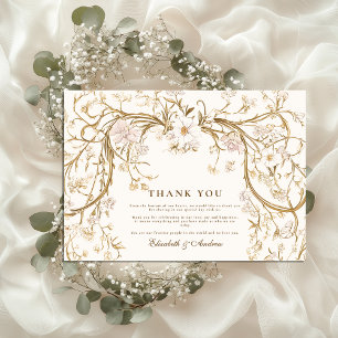Carte De Remerciements Mariage Vintage romantique à cadre Floral Or