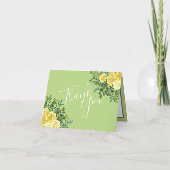 Carte De Remerciements Mariage Vintage Rose de printemps jaune et vert (Devant)