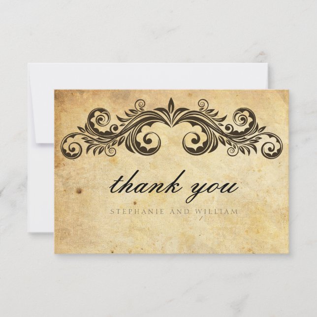 Carte de remerciements Mariage vintage Swirl (Devant)