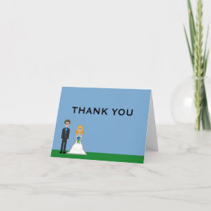 Carte De Remerciements Mariée Blonde et Marié Pixel Gamer Remerciements d