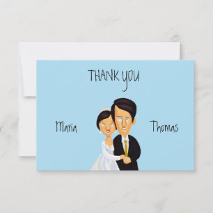 Carte De Remerciements Mariée et marié de dessin animé excentrique