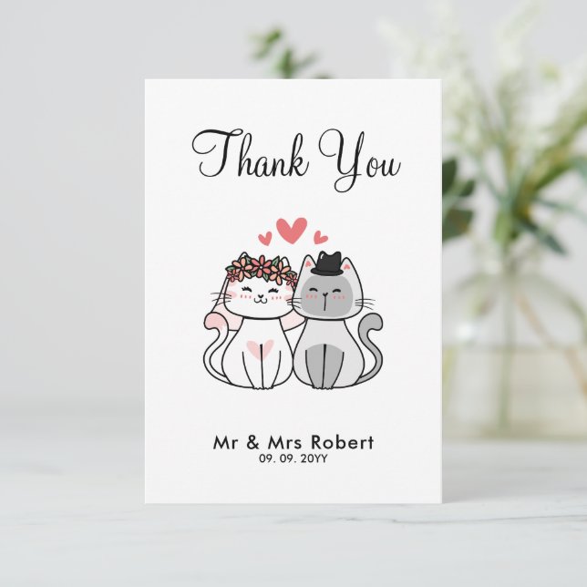 Carte De Remerciements Mariée Et Salle De Cat Mignonne (Debout devant)