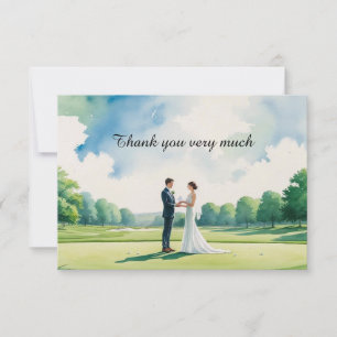 Carte De Remerciements Mariée et toilettage mariage de golf sur terrain d
