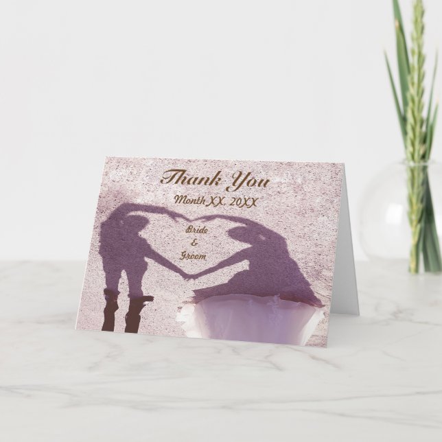 Carte De Remerciements Mariés Silhouette Cœur dans le Sable Mariage (Devant)