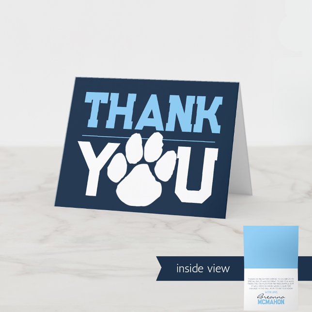 Carte De Remerciements Marine & Bébé Blue Paw Graduation Folding (Navy Blue and Baby Blue Pawprint Folding Thank You Cards)