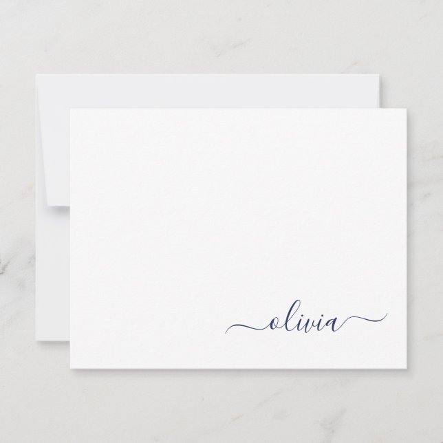 Carte De Remerciements Marine Bleu Blanc moderne Script Girl Monogramme N (Devant)