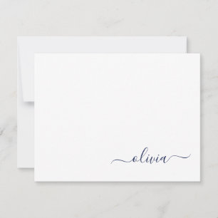 Carte De Remerciements Marine Bleu Blanc moderne Script Girl Monogramme N
