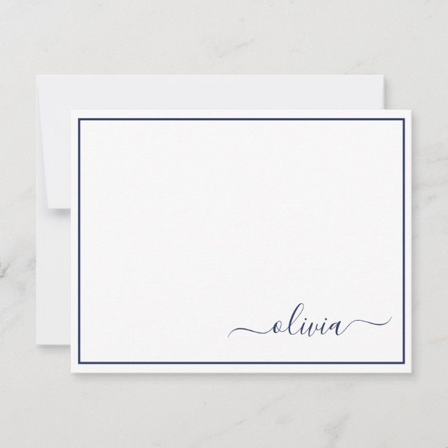 Carte De Remerciements Marine Bleu Blanc moderne Script Girl Monogramme N (Devant)