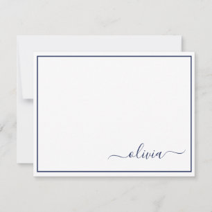 Carte De Remerciements Marine Bleu Blanc moderne Script Girl Monogramme N