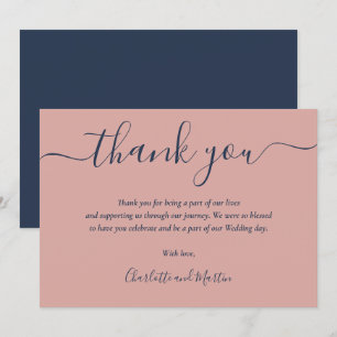 Carte De Remerciements Marine Bleu et Blush Élégant Script moderne