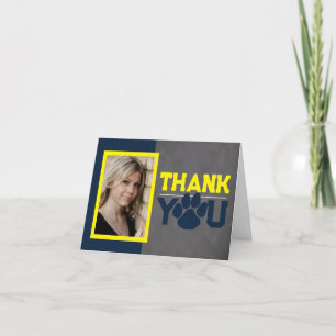 Carte De Remerciements Marine Bleu & Paw Jaune Graduation Plier Photo
