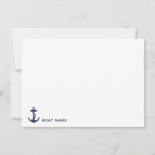 Carte De Remerciements Marine Blue Ancre Nom du bateau Nautique Personnal