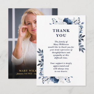 Carte De Remerciements Marine Blue Floral Célébration De La Vie Funéraire