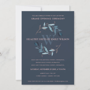 CARTE DE REMERCIEMENTS MARINE BLUE ROSE FOLIAGE WREATH GRAND OUVERTURE IN