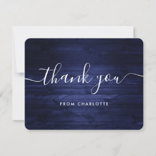 Carte De Remerciements Marine Blue Rustic Wood Wedding shower Anniversair