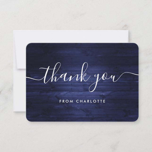 Carte De Remerciements Marine Blue Rustic Wood Wedding shower Anniversair (Devant)