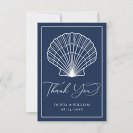 Carte De Remerciements Marine Blue Seashell Beach Mariage élégant