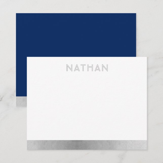 Carte De Remerciements Marine Blue Silver Modern Bar Mitzvah (Devant / Derrière)