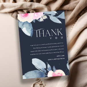 CARTE DE REMERCIEMENTS MARINE BLUSH BLEU FLORAL 25E TOUTE ANNÉE ANNIVERSA