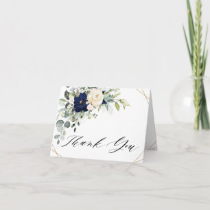 Carte De Remerciements Marine Blush Floral Greenery Mariage géométrique