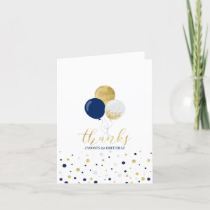 Carte De Remerciements Marine & Gold Balloons 1er Garçon Anniversaire Mer