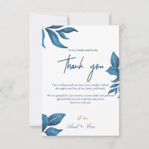 Carte De Remerciements Marine Marbre & Or Eucalyptus Élégant Mariage