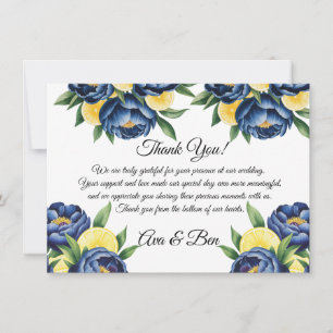 Carte De Remerciements Marine Peony Citrus peint Floral Mariage