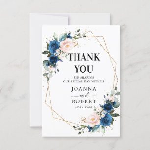 Carte De Remerciements Marine romantique Bleu Blush Rose Floral Géométriq