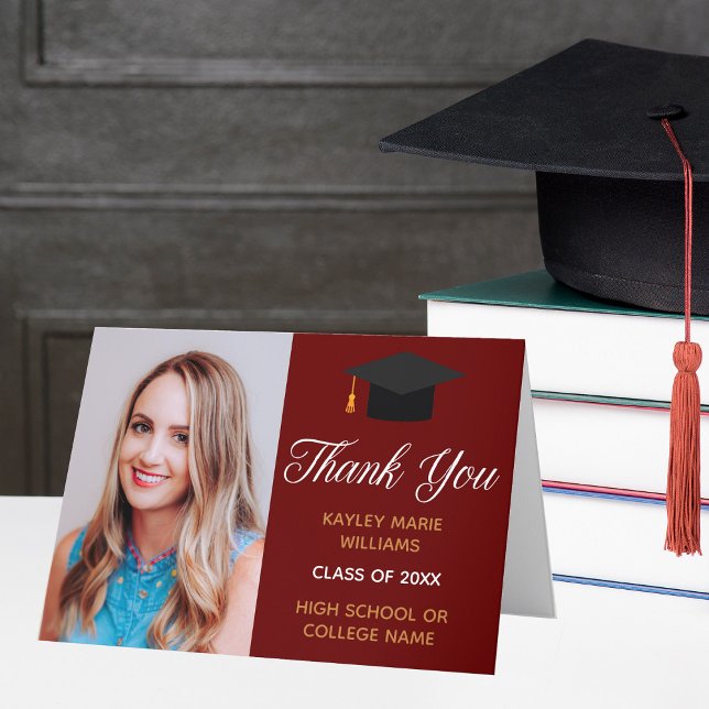 Carte De Remerciements Maroon Gold Graduation Photo 2025 Graduate (Créateur téléchargé)