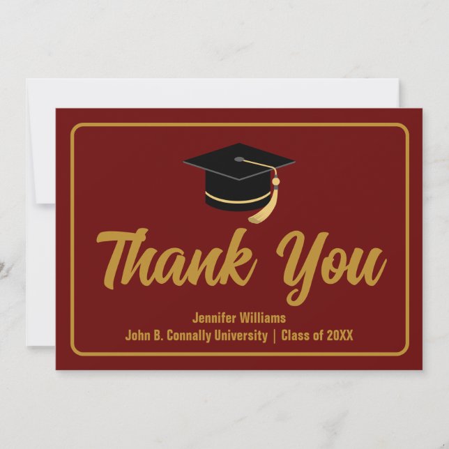 Carte De Remerciements Maroon Gold Graduation Typographie Custom Graduate (Devant)