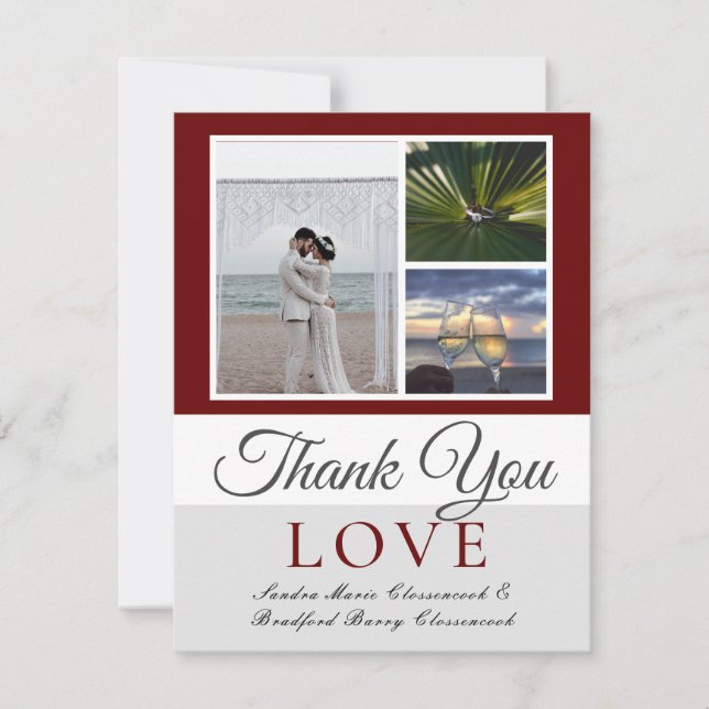 Carte De Remerciements Maroon Mariage Photo collage (Devant)