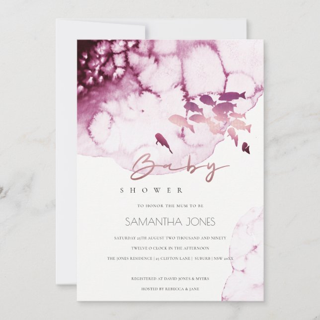 Carte De Remerciements Maroon rose Baby shower marin de poisson Invitatio (Devant)