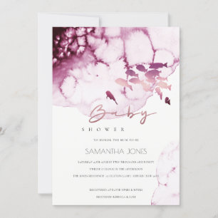 Carte De Remerciements Maroon rose Baby shower marin de poisson Invitatio